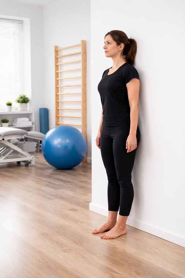 Gerade an die Wand stehen